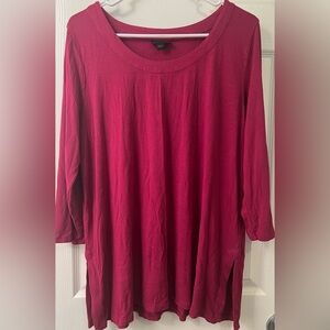 J. Jill Wearever Collection Dark Pink Maroon 3/4 Sleeve Oversized Large Tunic